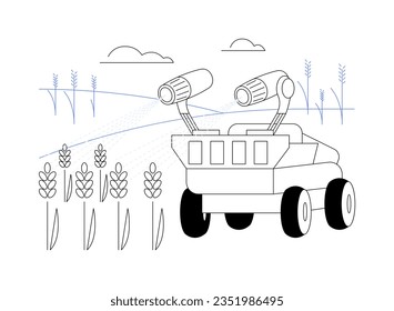 Spraying robot abstract concept vector illustration. Autonomous spraying machine working on field, modern farming technology, innovation robotics in agriculture industry abstract metaphor.