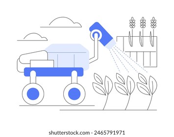 Sprühroboter isolierte Cartoon-Vektorillustrationen. Autonome Sprühmaschine auf dem Feld, moderne Landwirtschaftstechnologie, Innovationsrobotik in der Agrarindustrie Vektorgrafik Cartoon.