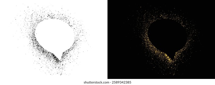Spray-painted black and golden color speech bubble icon background design