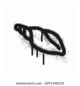 Ein sprühgemaltes Graffiti-Muschelsymbol einzeln auf weißem Hintergrund. Ein sprühbemaltes Graffiti-Muschelsymbol in Schwarz auf Weiß. Vektorgrafik.