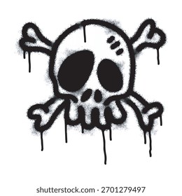 Icono de cráneo de graffiti pintado en aerosol. Rociado por separado sobre un fondo blanco. Símbolo de cráneo de graffiti pintado con aerosol en negro sobre blanco. Símbolo de peligro

