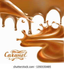 sprays caramel chocolate cappuccino coffee, vector 3d illustration isolated