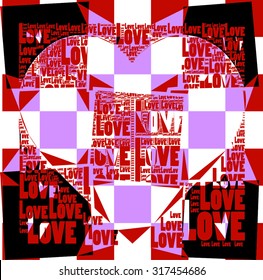 Spread Abstract and broken heart design with Love words together vector print pattern For fashion and graphic design. Poster t shirt print Special offer, poster, wallpaper, screen printing, valentines