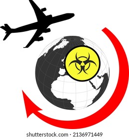 La propagación de las armas biológicas en la Tierra. Advertencia de peligro. La imagen vectorial se realza en un fondo blanco.