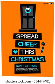 Spread Cheer This Christmas (Flat Style Vector Illustration Holidays Quote Poster Card Design) with Text Box Template