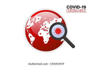 Spread of corona virus on the world map background, search virus icon, vector, illustration, eps file