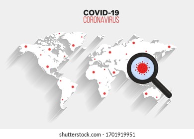 Spread of corona virus on the world map background, search virus icon, vector, illustration, eps file