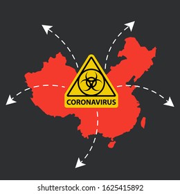 spread of coronavirus from china. dangerous disease from the city of Wuhan. flat vector illustration.