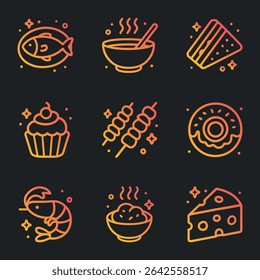 A spread of delicious gradient food icons. Icon symbol illustration