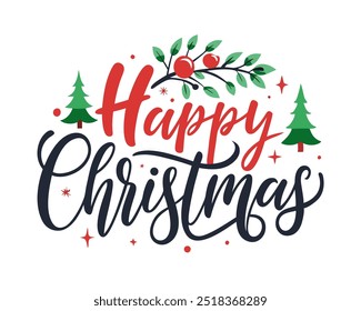 Spread holiday cheer with this "Happy Christmas" typography t-shirt design. Perfect for festive apparel, this stylish graphic brings the spirit of Christmas to your wardrobe.