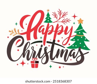 Spread holiday cheer with this "Happy Christmas" typography t-shirt design. Perfect for festive apparel, this stylish graphic brings the spirit of Christmas to your wardrobe.