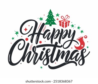 Spread holiday cheer with this "Happy Christmas" typography t-shirt design. Perfect for festive apparel, this stylish graphic brings the spirit of Christmas to your wardrobe.