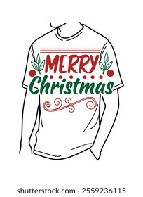 Spread holiday cheer with this merry Christmas typography t-shirt design, perfect for festive apparel, holiday gifts, and seasonal projects that capture the joyful spirit of the season.