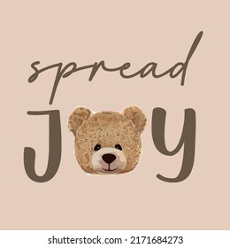 Spread Joy Cosy Cute Bear Applique Graphic Tshirt Print Art Illustration