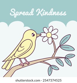 Spread Kindness: Bird, Flower, Branch Vector Design