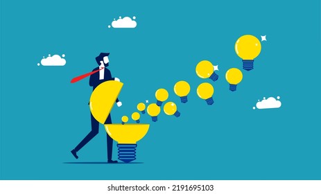 Spread knowledge and creativity. businessman turns on a light bulb of creativity. vector