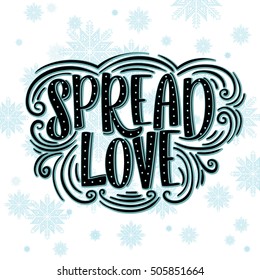 Spread Love greeting card lettering design red background.