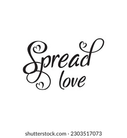 Spread Love hand drawn brush lettering, isolated on white. Valentine gift card, poster with modern calligraphy script