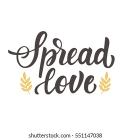 Spread Love hand drawn brush lettering, isolated on white. Valentine gift card, poster with modern calligraphy script