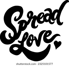 Spread the love lettering card with hearts vector illustration. Hand lettering slogan.Inspirational hand written quote. Positive phrase for posters, t-shirts, cards, prints. Isolated on white backdrop