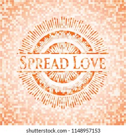 Spread Love orange tile background illustration. Square geometric mosaic seamless pattern with emblem inside.