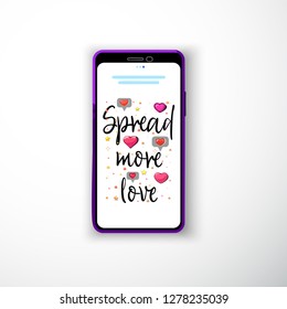 Spread more love. Smartphone flat style as a template for social networks and stories