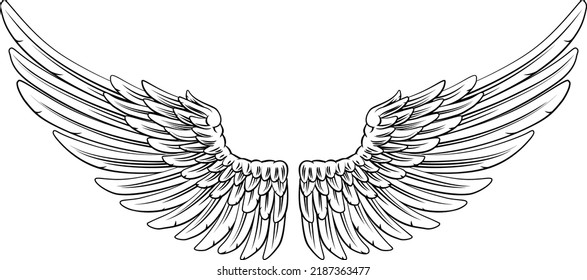 A spread pair of angel or eagle feather wings