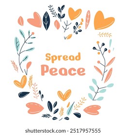 Spread Peace with Romantic Love Floral Flower Wreath Circle Frame Background