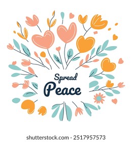 Spread Peace with Romantic Love Floral Flower Wreath Circle Frame Background