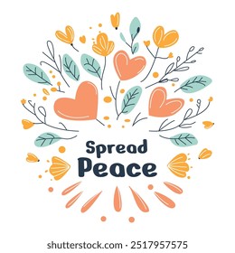 Spread Peace with Romantic Love Floral Flower Wreath Circle Frame Background