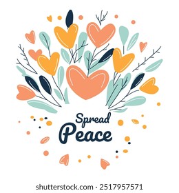 Spread Peace with Romantic Love Heart Floral Flower Bouquet Background