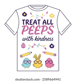 Spread positivity with this "Treat All Peeps with Kindness" design! Perfect for t-shirts and mugs, this trendy vector design is great for gifts, print-on-demand, and digital downloads