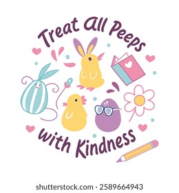 Spread positivity with this "Treat All Peeps with Kindness" design! Perfect for t-shirts and mugs, this trendy vector design is great for gifts, print-on-demand, and digital downloads