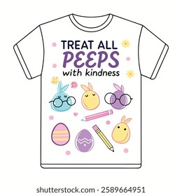 Spread positivity with this "Treat All Peeps with Kindness" design! Perfect for t-shirts and mugs, this trendy vector design is great for gifts, print-on-demand, and digital downloads