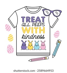 Spread positivity with this "Treat All Peeps with Kindness" design! Perfect for t-shirts and mugs, this trendy vector design is great for gifts, print-on-demand, and digital downloads