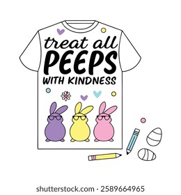 Spread positivity with this "Treat All Peeps with Kindness" design! Perfect for t-shirts and mugs, this trendy vector design is great for gifts, print-on-demand, and digital downloads