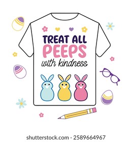 Spread positivity with this "Treat All Peeps with Kindness" design! Perfect for t-shirts and mugs, this trendy vector design is great for gifts, print-on-demand, and digital downloads