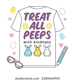 Spread positivity with this "Treat All Peeps with Kindness" design! Perfect for t-shirts and mugs, this trendy vector design is great for gifts, print-on-demand, and digital downloads