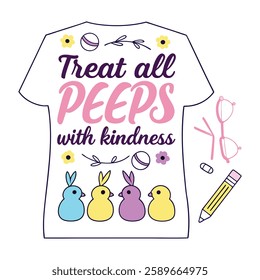 Spread positivity with this "Treat All Peeps with Kindness" design! Perfect for t-shirts and mugs, this trendy vector design is great for gifts, print-on-demand, and digital downloads