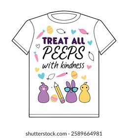 Spread positivity with this "Treat All Peeps with Kindness" design! Perfect for t-shirts and mugs, this trendy vector design is great for gifts, print-on-demand, and digital downloads