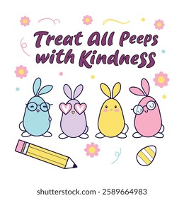 Spread positivity with this "Treat All Peeps with Kindness" design! Perfect for t-shirts and mugs, this trendy vector design is great for gifts, print-on-demand, and digital downloads