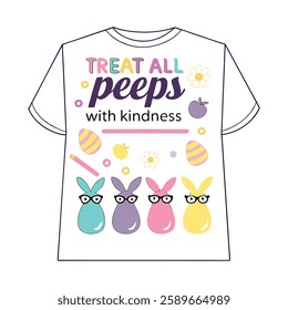 Spread positivity with this "Treat All Peeps with Kindness" design! Perfect for t-shirts and mugs, this trendy vector design is great for gifts, print-on-demand, and digital downloads