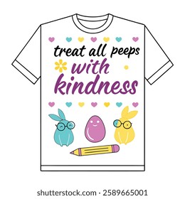 Spread positivity with this "Treat All Peeps with Kindness" design! Perfect for t-shirts and mugs, this trendy vector design is great for gifts, print-on-demand, and digital downloads