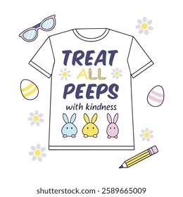 Spread positivity with this "Treat All Peeps with Kindness" design! Perfect for t-shirts and mugs, this trendy vector design is great for gifts, print-on-demand, and digital downloads