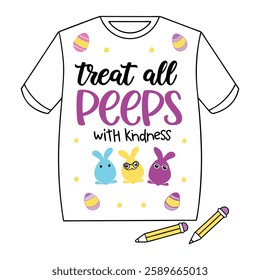 Spread positivity with this "Treat All Peeps with Kindness" design! Perfect for t-shirts and mugs, this trendy vector design is great for gifts, print-on-demand, and digital downloads