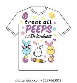 Spread positivity with this "Treat All Peeps with Kindness" design! Perfect for t-shirts and mugs, this trendy vector design is great for gifts, print-on-demand, and digital downloads