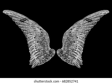 Spread set of wings. Hand drawn etched woodcut vintage style pair of wing collection vector.