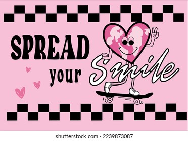 spread smile  heart  with checkers pattern design vector art