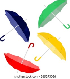 Spread umbrellas and parasols in different colors. 