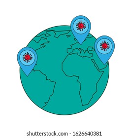 The spread of the virus on the planet. Coronavirus. nCoV. The epidemic of the disease. Danger to the public. Quarantine. World infection. Colorful vector illustration. Isolated on white background.